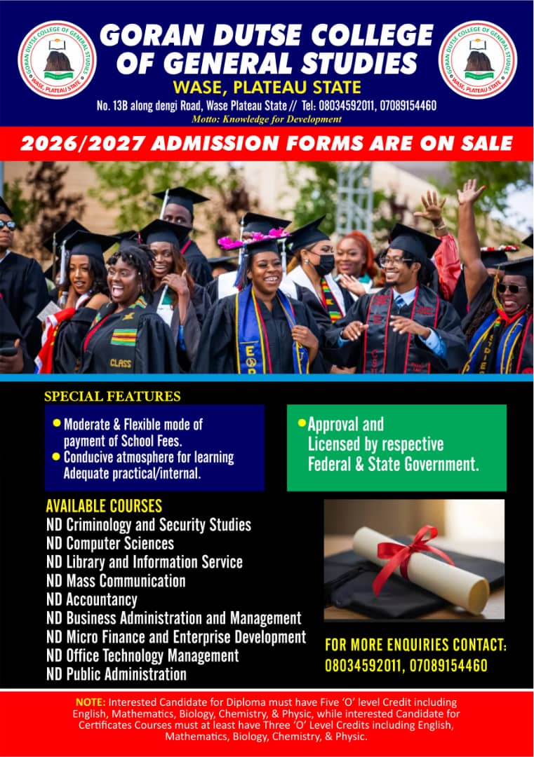 Goran Dutse College of General Studies Wase — official 2026/2027 admission notice